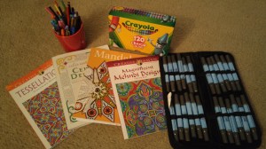 Crayons, markers, and coloring books