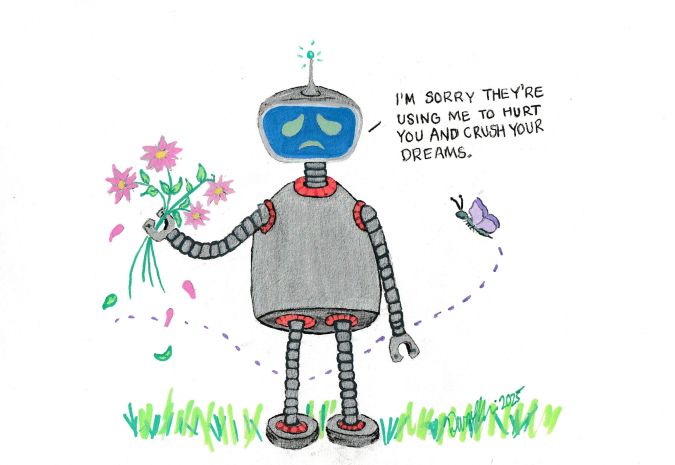 Drawing of a sad robot